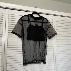 Kappa x Juicy Couture Black Sheer Tank with Sheer Overlay Top